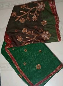 Green Embroidered saree