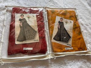 Elegant Red Leaf Print Saree😻