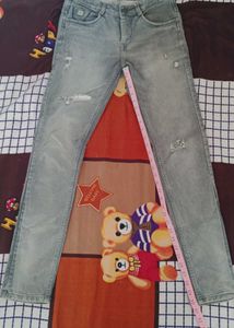 Distressed Gray Denim Jeans