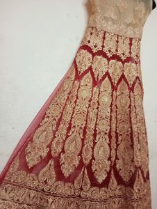 Beautiful Meroon Gown With Overcoat Dupatta And Pa