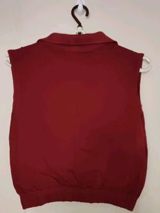 ❤️B1G1❤️ Red Sleeveless Polo Top