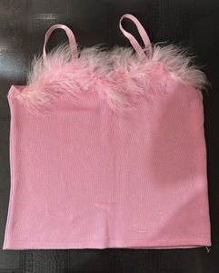Pink Feather Trim Tank Top