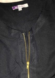 Navy Zip-Front Blouse