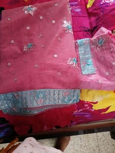 Pink n Blue Net Saree