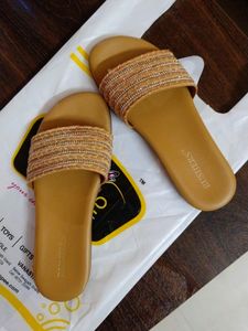 Mustard Fancy Slippers With Glitter Design