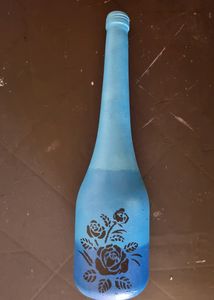 Bottle Painted In Ombre Blue Shades &amp; Rose Motif