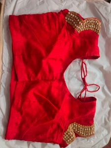 Red Embellished Saree with ready blouse