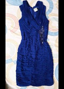 [Xscape's royal blue ruched designer dress]