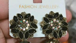 Black &amp; Gold Jhumka Earrings