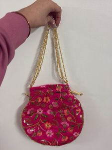 Elegant Pink Beaded Potli Bag