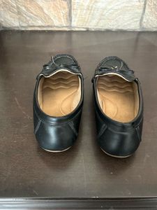 Black Faux Leather Loafers with Bow