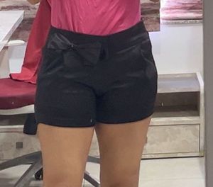 Satin Black Shorts With A Cute Bow