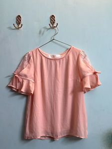 Peach New Top With Lace Sleeve