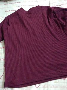 Burgundy Ribbed Button-Up Top