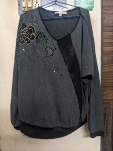 Elegant Embellished Grey Top