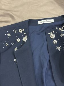 Crop open blazer with pearls