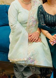 Mint Green Embroidered Sharara Kameez