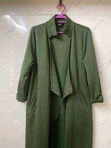 Olive Green Longline Waterfall Shrug – Free Size