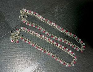 Silver Anklets with Pink &amp; White Stones💗🌿