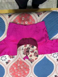 Purple Pink Flower Work Saree With Blouse.