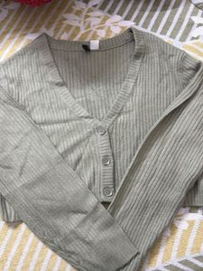 Sage Green Ribbed Cardigan