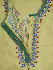 Embroidered Yellow Kurta And Pajama set