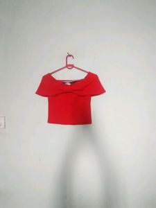 Casual Cape Sleeves Solid Women Red Crop Top