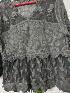 Gray Lace Peplum Top