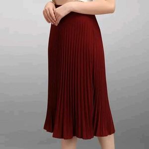 Burgundy Pleated Midi Skirt