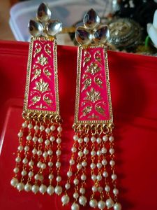 Beautiful Golden 💖 Pink Colour Earrings 😍