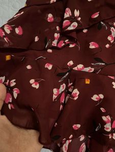Burgundy Floral Ruffle Mini Skirt