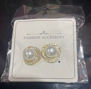Halo Gold Plated Stud Earrings with Faux Pearl