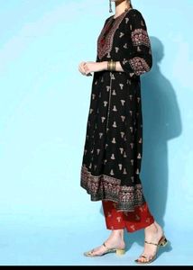 Black And Red Anarkali Suit Set In Pure Cotton