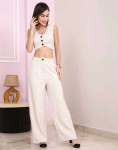 Shein sleeveless Textured waistcoat with wide leg