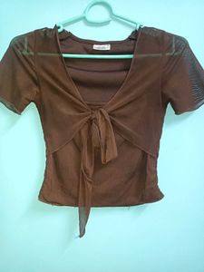 Brown Tie-Front Top