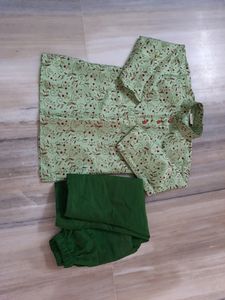 Boys Green Kalmkari Kurta For 2years Baby Boy