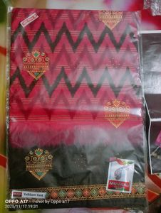 Elegant Pink &amp; Black cotton Saree