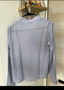 Shein Gray Tie-Neck Blouse