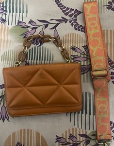 Quilted Orange Sling Bag With A Chain