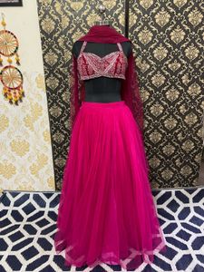 Pink Embroidered Lehenga Choli with Dupatta