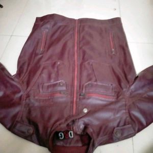 Maroon Leather Jacket In New Like Condition
