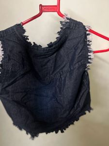 Crop Denim Sleeveless Shrug