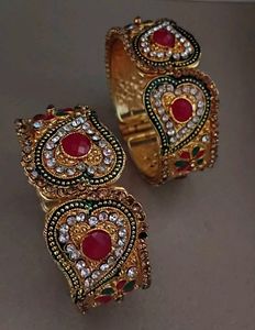 Gold-Tone Ruby & Crystal Bangle Set