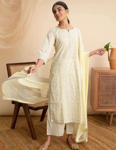 Elegant Cream Printed Kurti Plazo Set