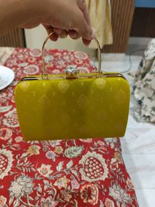Mustard Hand Clutch With Sling