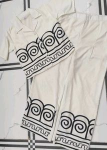 Short Sleeve Shirt with Collar Straight Pants wit