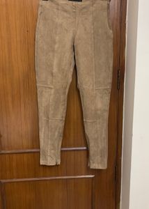 Zara Faux Suede Ankle Zip Skinny Leg Stretch Pants