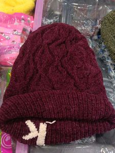 Brown Knit Beanie with 'K' Detail premium