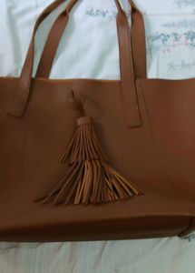 Stylish Brown Tote Bag with Tassel