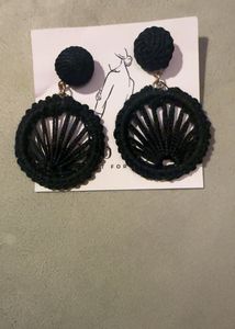 Black woven statement earrings